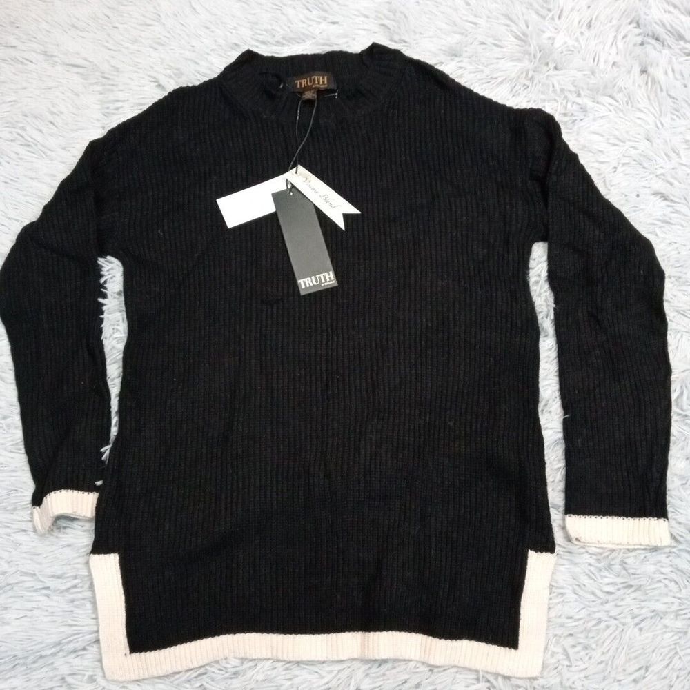 Truth By Republic Sweater Womens XS Black‎ White Viscose Blend Comfy Soft  New